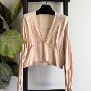 Elegant Cream Blouse with Lace Detail